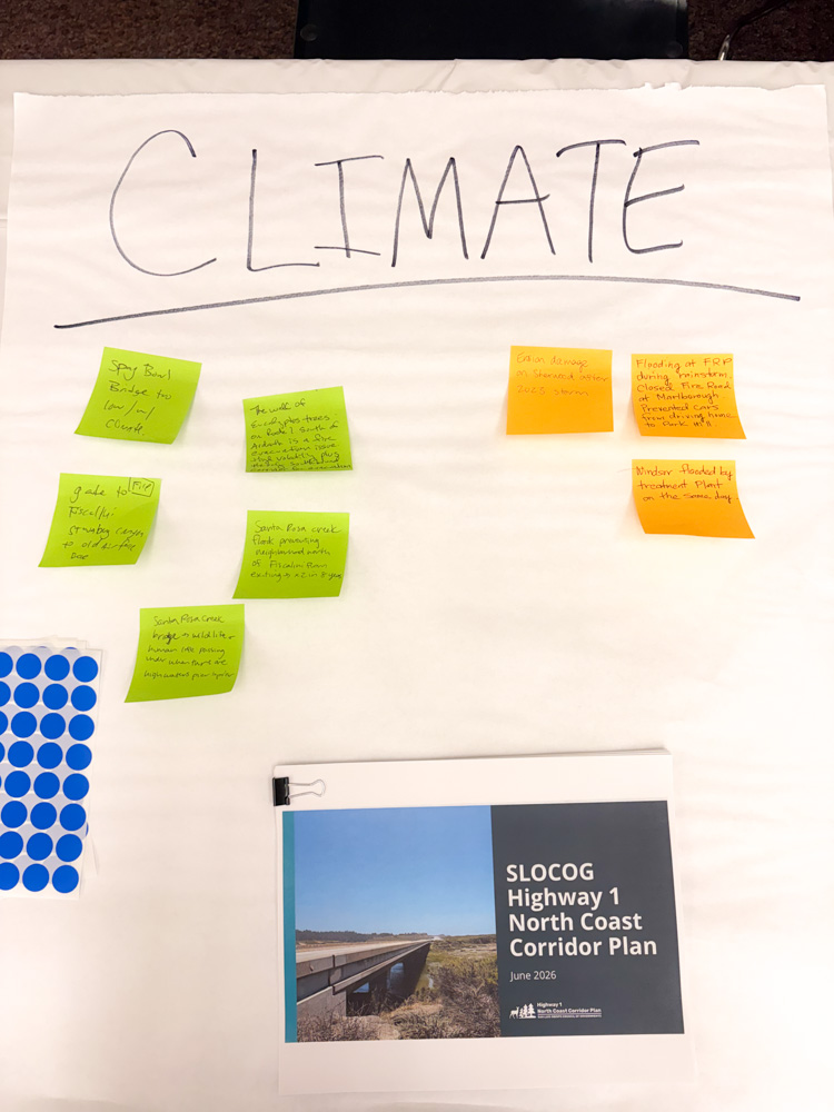 Information boards and community feedback set up on easels at the Coast Unified School District for a Visioning Workshop